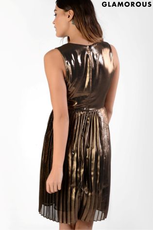 Glamorous High Shine Metallic Pleated Dress